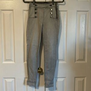 WHBM size 0 the skinny grey jean, side zip with button decorations